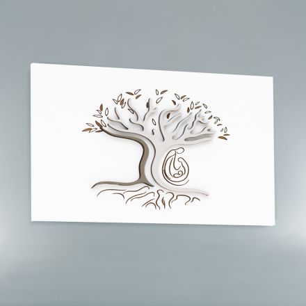 Grawerowany laserowo biały panel z drzewem i rodziną Made in Italy - Helga Viadurini