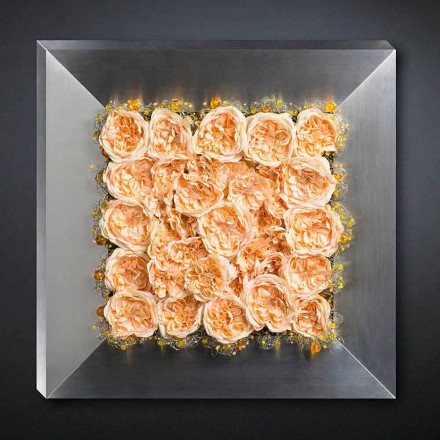 Dekoracyjny panel ścienny z metalu i sztucznych róż Made in Italy - Rosetta Viadurini