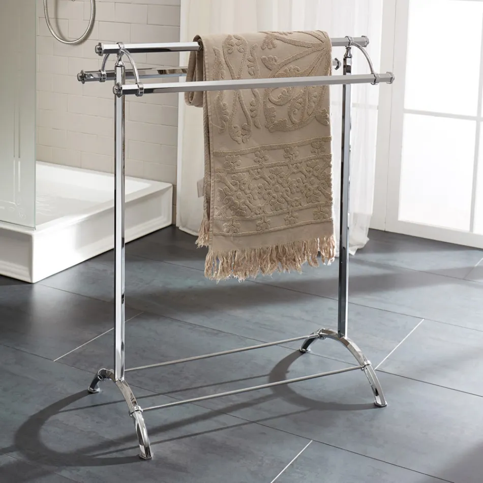 Stojak na wieszaki na ręczniki łazienkowe z mosiądzu w stylu vintage, wyprodukowany we Włoszech – Aristide Viadurini