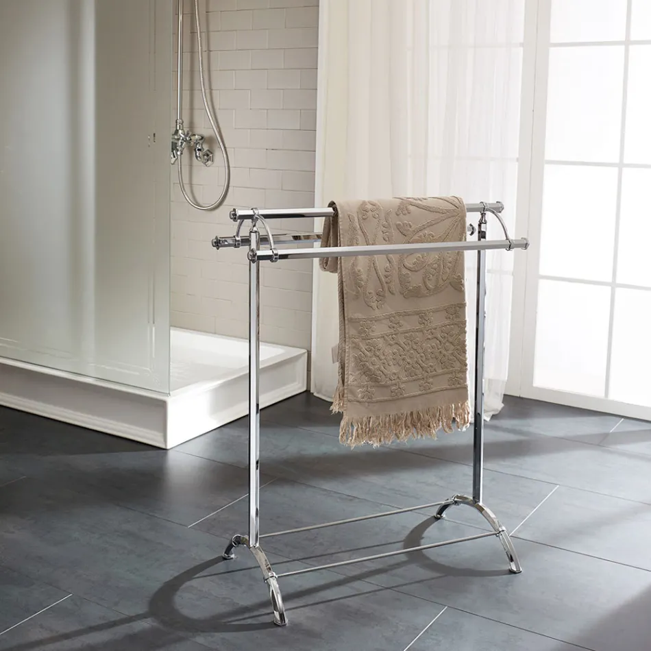 Stojak na wieszaki na ręczniki łazienkowe z mosiądzu w stylu vintage, wyprodukowany we Włoszech – Aristide Viadurini