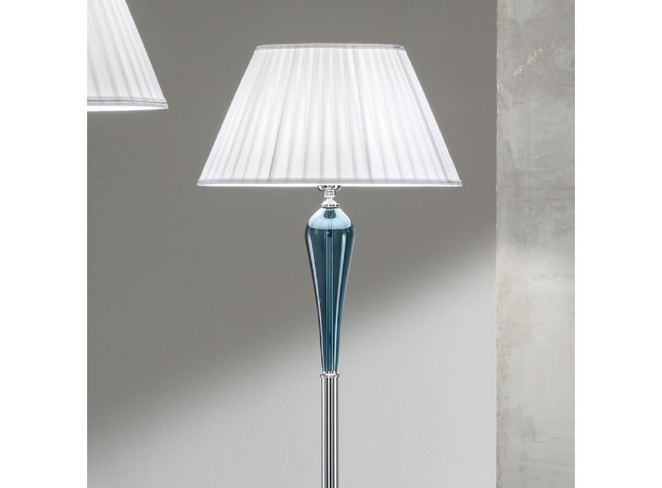 Klasyczna ręcznie robiona włoska szklano-metalowa lampa podłogowa z kloszem - Oliver Viadurini