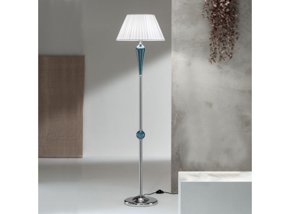 Klasyczna ręcznie robiona włoska szklano-metalowa lampa podłogowa z kloszem - Oliver Viadurini