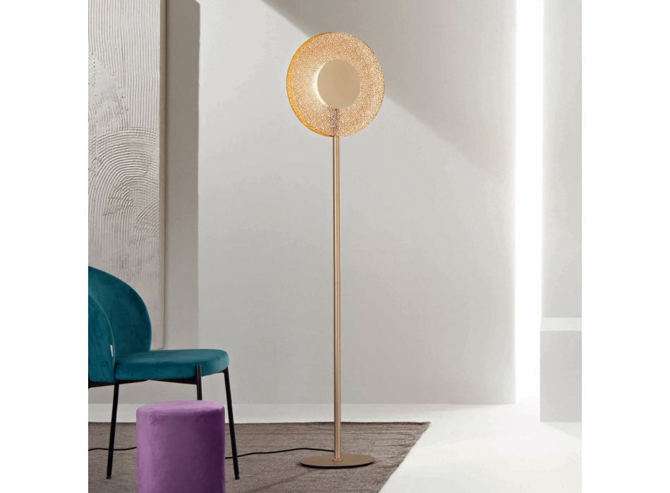 Lampa podłogowa ze światłem LED z malowanego metalu i bursztynowego szkła piaskowego - Albizia Viadurini