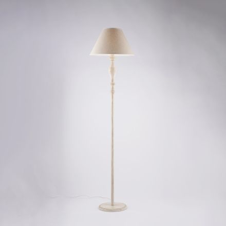 Drewniana i żelazna lampa podłogowa z abażurem, wyprodukowana we Włoszech do dekoracji wnętrz - Toskania Viadurini