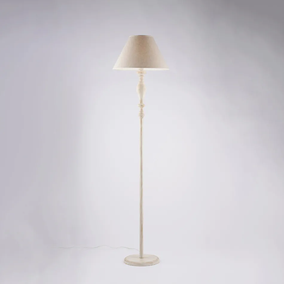 Drewniana i żelazna lampa podłogowa z abażurem, wyprodukowana we Włoszech do dekoracji wnętrz - Toskania Viadurini