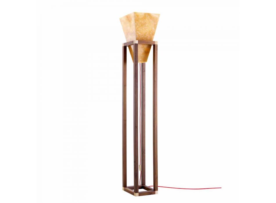 Lampa podłogowa wykonana z onyksu i drewna konstrukcyjnego Grilli York wyprodukowana we Włoszech Viadurini