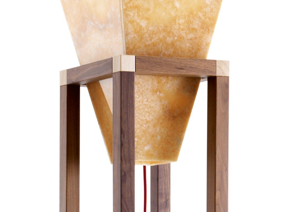 Lampa podlogowa z onyksu i drewna desifn Grilli York made in Italy Viadurini