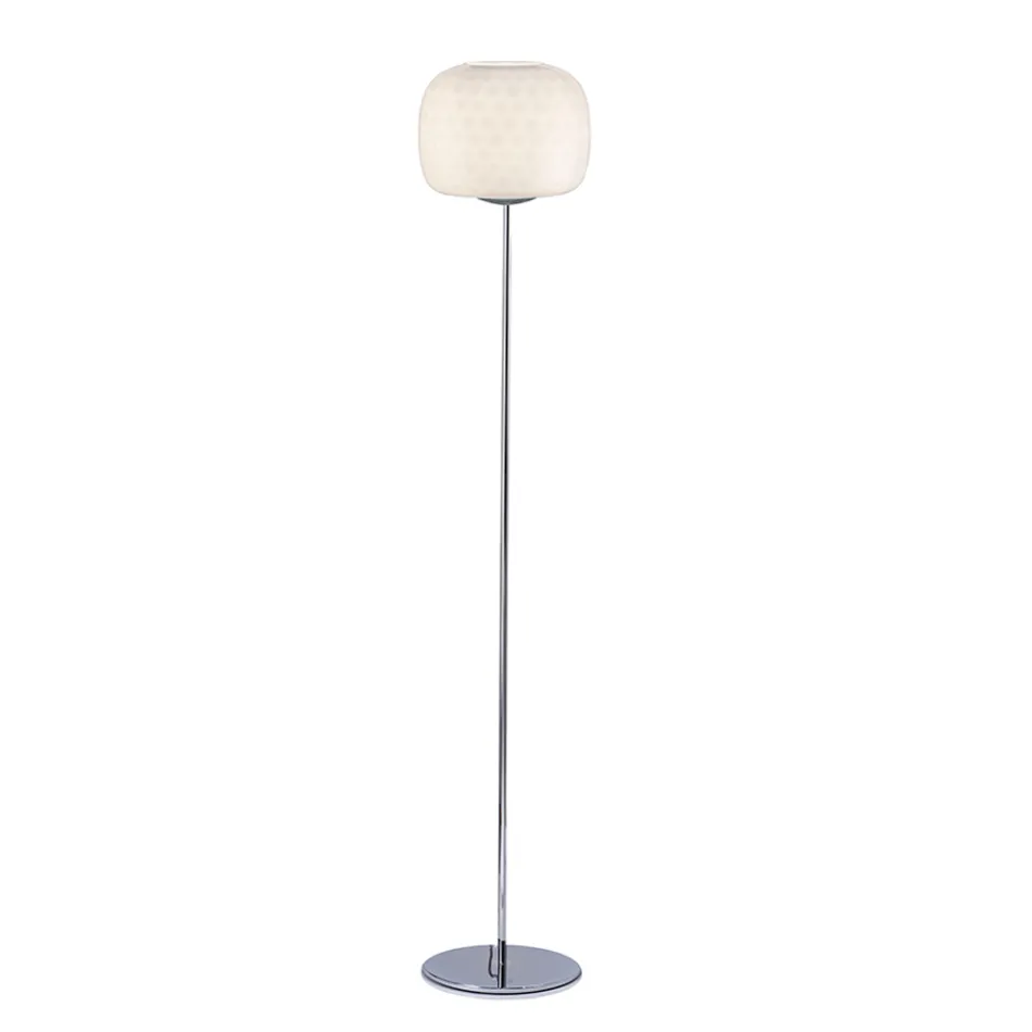 Szklana lampa podłogowa z dwoma wykończeniami i metalową ramą Made in Italy - Brera Viadurini