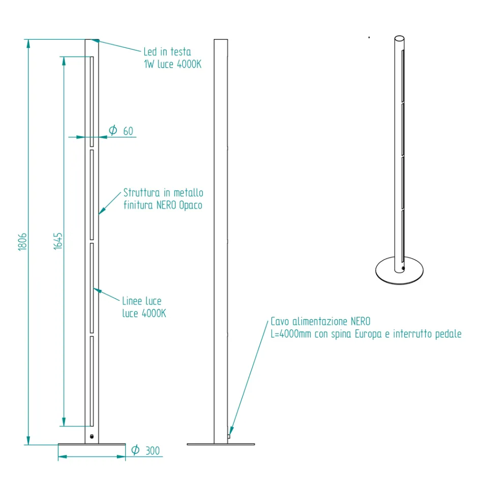 Nowoczesna metalowa lampa podłogowa z podwójnym oświetleniem Made in Italy - rzymska Viadurini