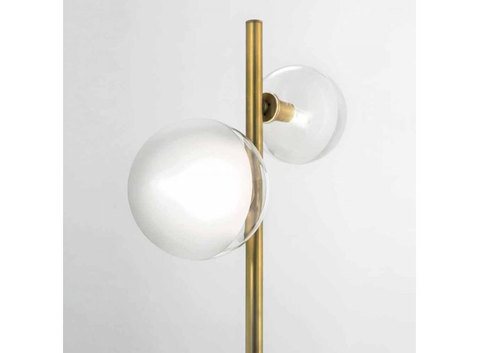Lampa podłogowa do salonu z 2 światłami z naturalnego mosiądzu i szkła - Molecola od Il Fanale Viadurini