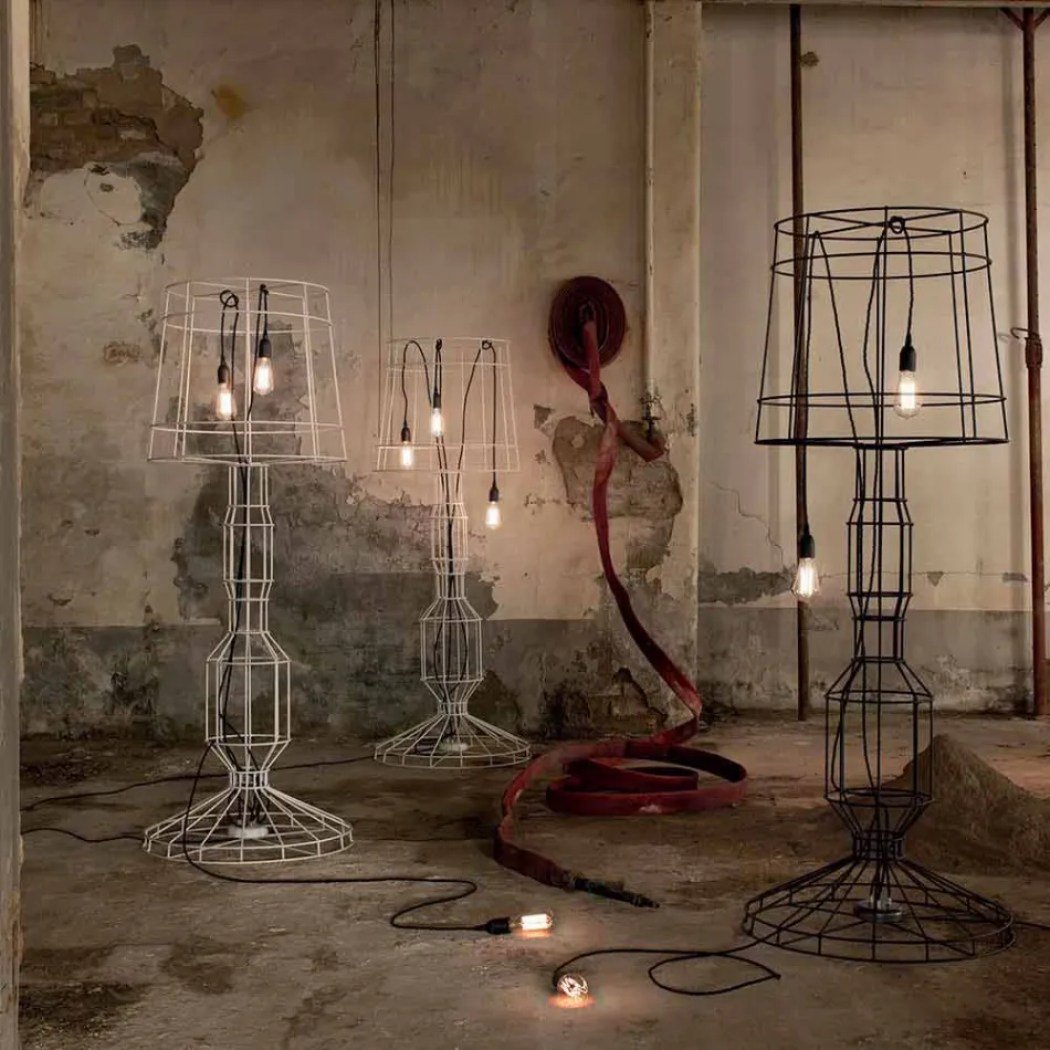 Lampa podłogowa do salonu 3 światła w stylu minimalistycznym białym lub z naturalnego metalu - stylizacja Viadurini