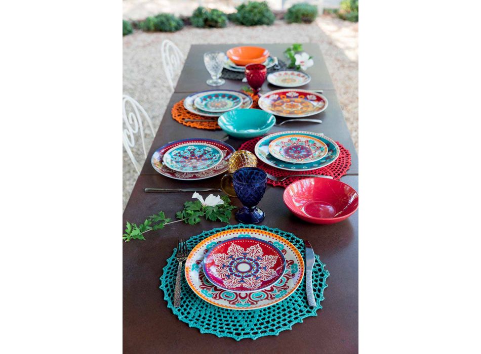 Naczynia etniczne 18-elementowy serwis stołowy z kolorowej porcelany i kamionki - Persja Viadurini