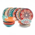 Naczynia etniczne 18-elementowy serwis stołowy z kolorowej porcelany i kamionki - Persja