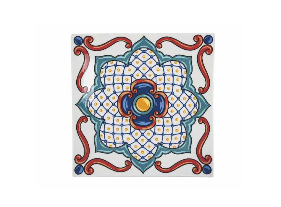 Kwadratowe Talerze Stołowe w Kolorowych Dekoracjach Porcelanowych 6 Sztuk - Iglesias Viadurini