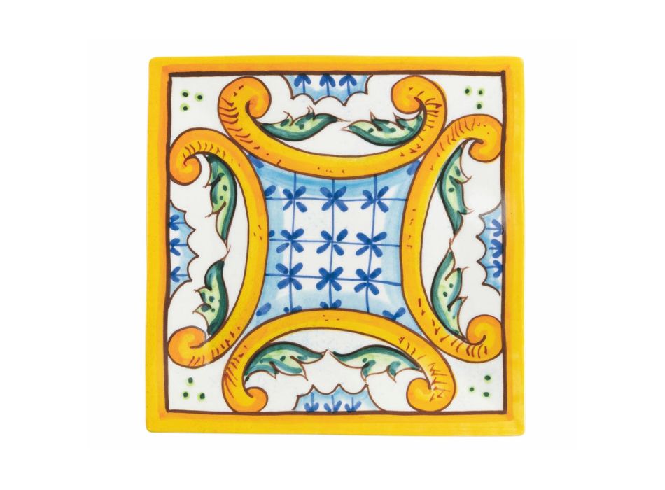 Kwadratowe talerze w kolorowej porcelanie Majolica Decor 6 szt. - Płytka Viadurini