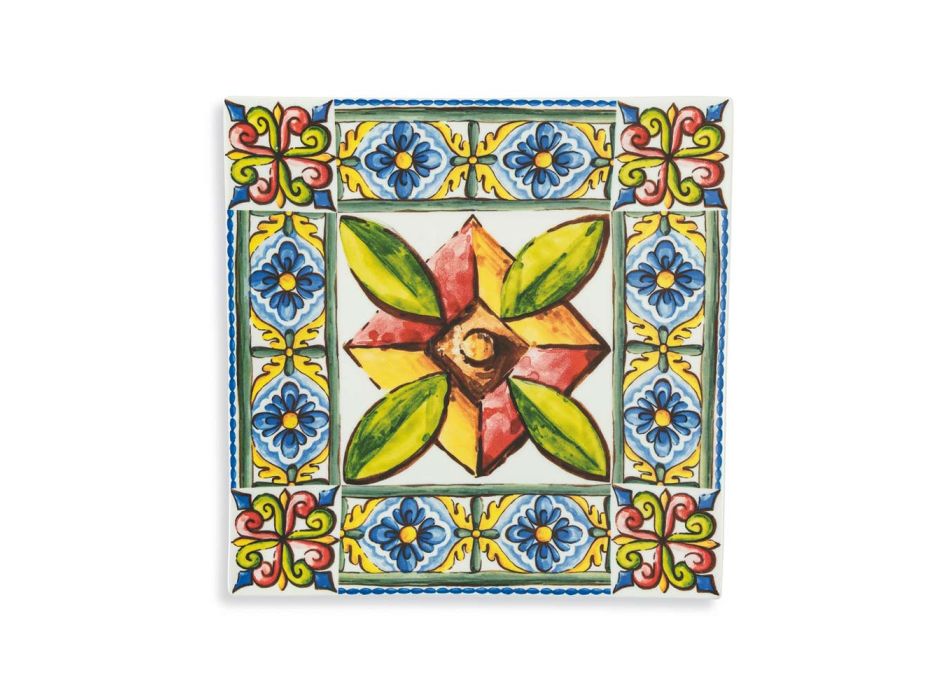Talerze kwadratowe Podkładki w kolorowe dekoracje porcelanowe 6 sztuk - lato Viadurini