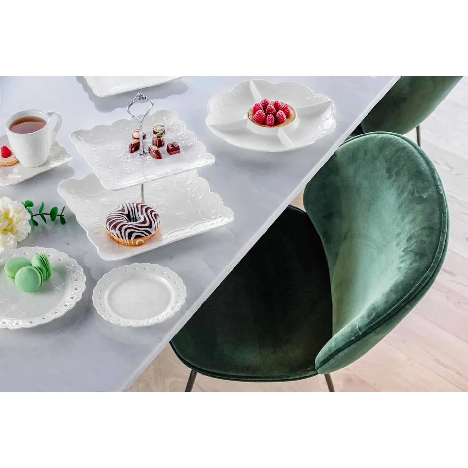 Ulubiony talerz 12 sztuk w białej porcelanie ręcznie zdobiony - Rafiki Viadurini