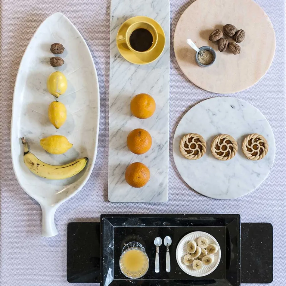 Okrągły talerz serowy z białego lub czarnego marmuru Made in Italy - Kirby Viadurini