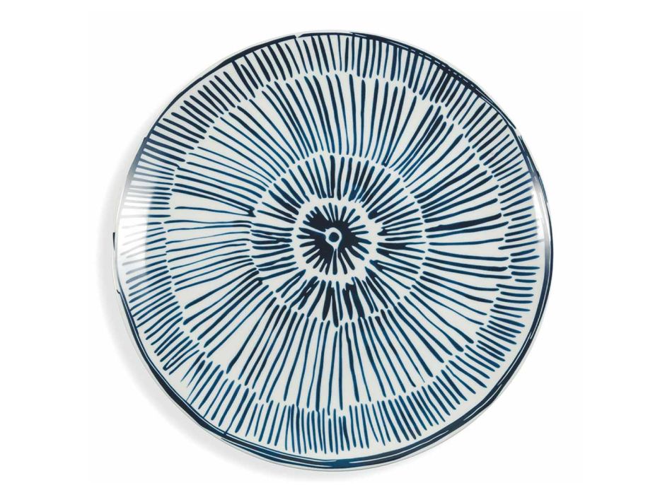 Talerz do serwowania z białej porcelany Niebieskie ozdoby podszkliwne 4 sztuki - Tribu Viadurini