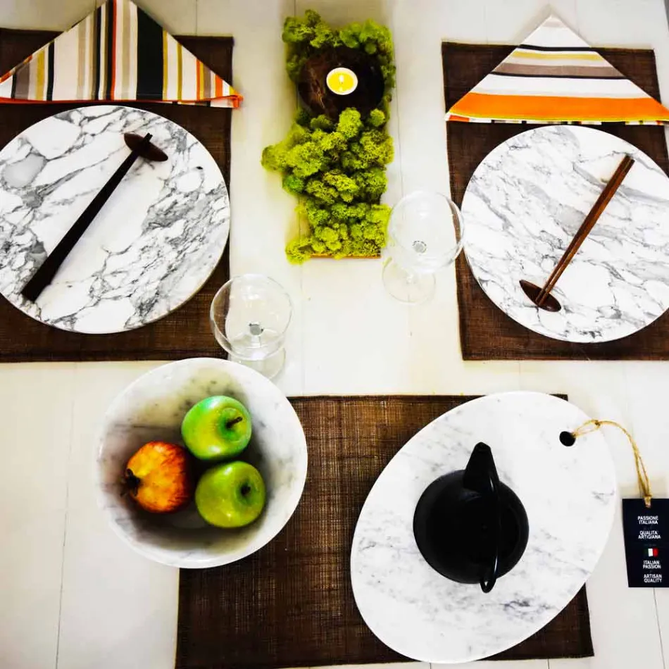 Okrągły talerz do serwowania z białego marmuru z Carrary Made in Italy - Kamil Viadurini