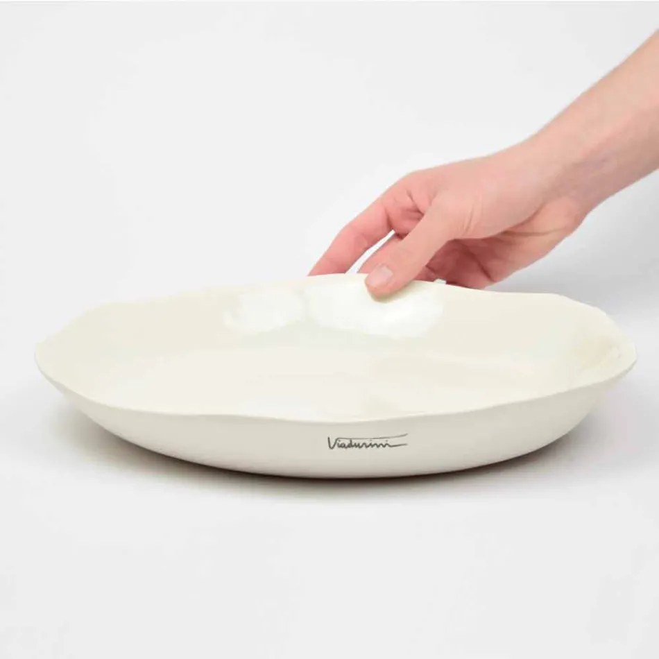 Włoski luksusowy okrągły talerz do serwowania z białej porcelany - Arcimaesta Viadurini