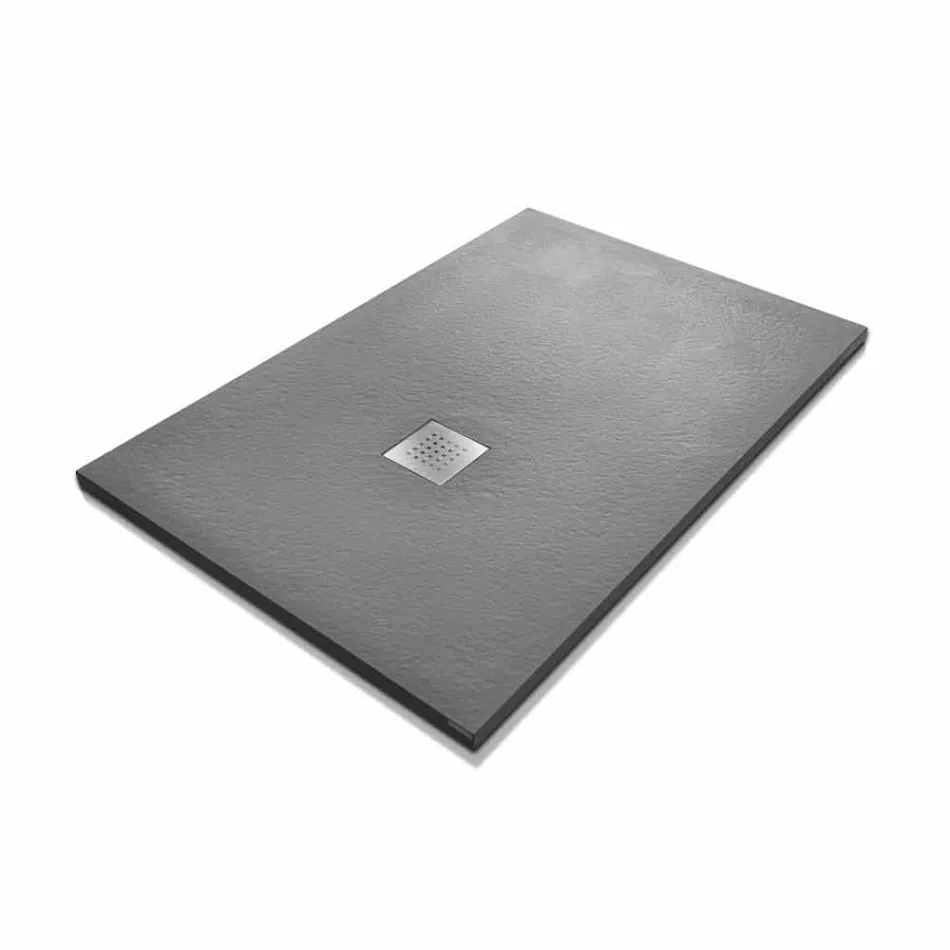 Nowoczesny brodzik 120x80 w kamieniu z efektem żywicy i stali - Domio Viadurini