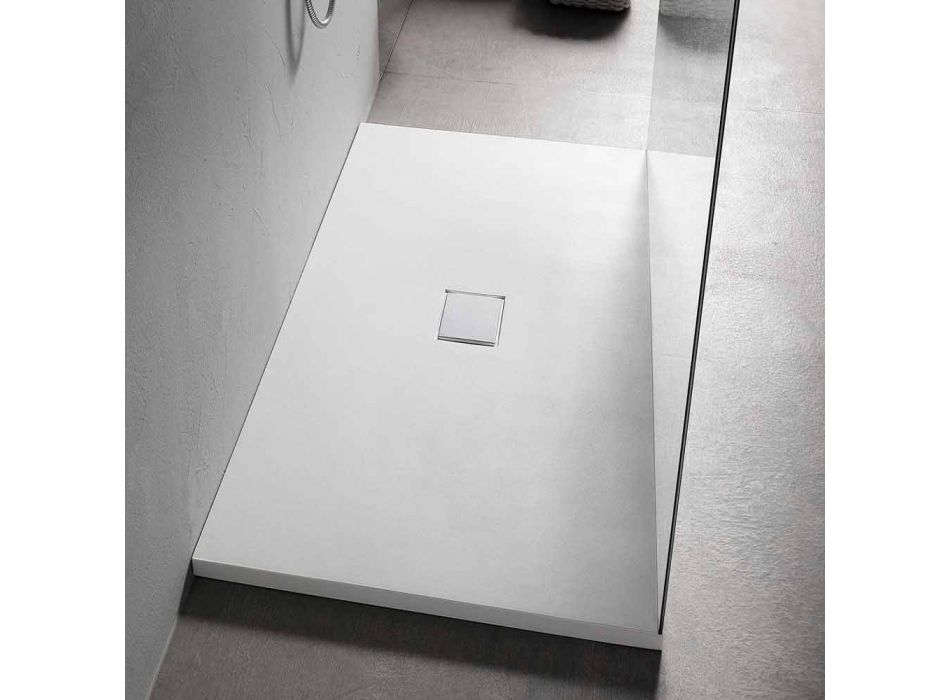 Prostokątny brodzik prysznicowy 160x70 cm w nowoczesnym stylu z żywicy białej - Estimo Viadurini