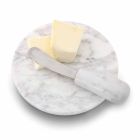 Talerz do masła z nożem z białego marmuru z Carrary Made in Italy - Donni Viadurini