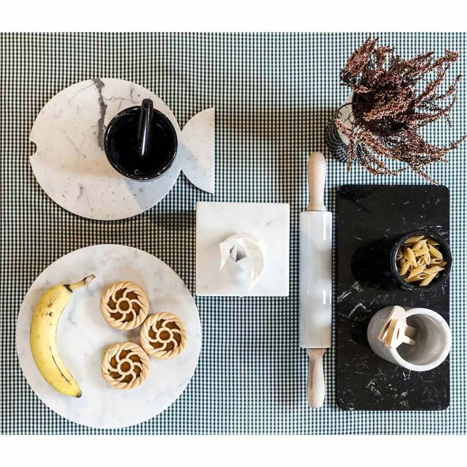 Mała zaprawa z tłuczkiem z białego marmuru z Carrary Made in Italy - Mirel Viadurini