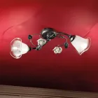 Lampa sufitowa 2 światła z żelaza, szkła i róż z dekoracją ceramiczną - Siena Viadurini