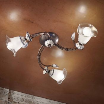 3 światła Artisan Floral Lampa sufitowa ze szkła, żelaza i ceramiki - Vicenza