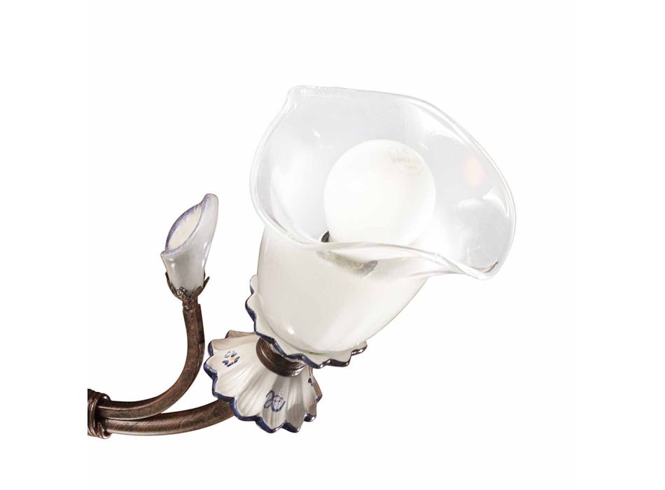 3 światła Artisan Floral Lampa sufitowa ze szkła, żelaza i ceramiki - Vicenza Viadurini