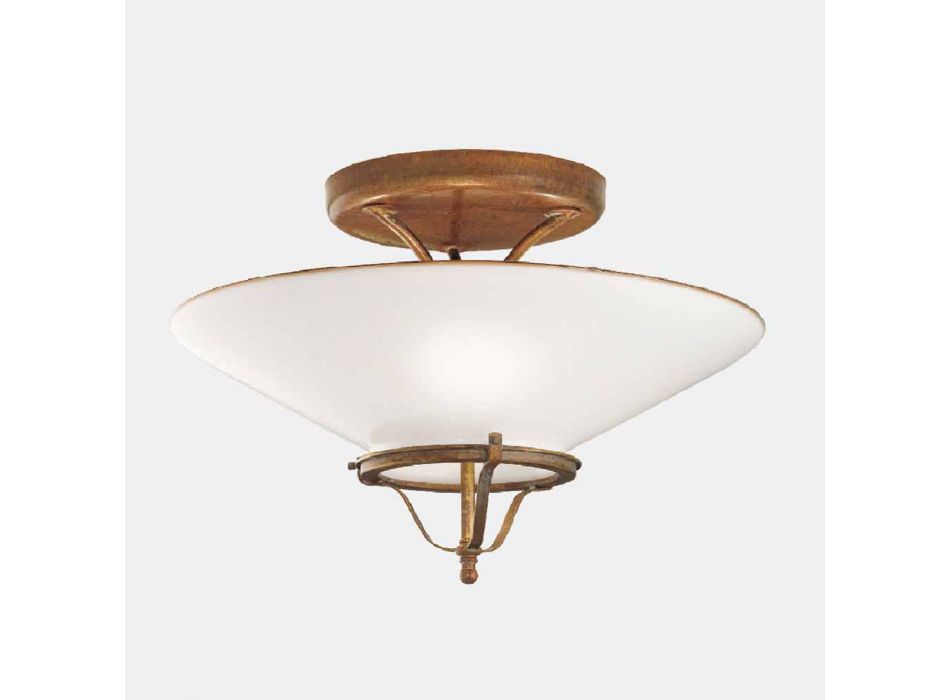 3-punktowa lampa sufitowa z mosiądzu i stożkowego szkła Murano - Country autorstwa Il Fanale Viadurini