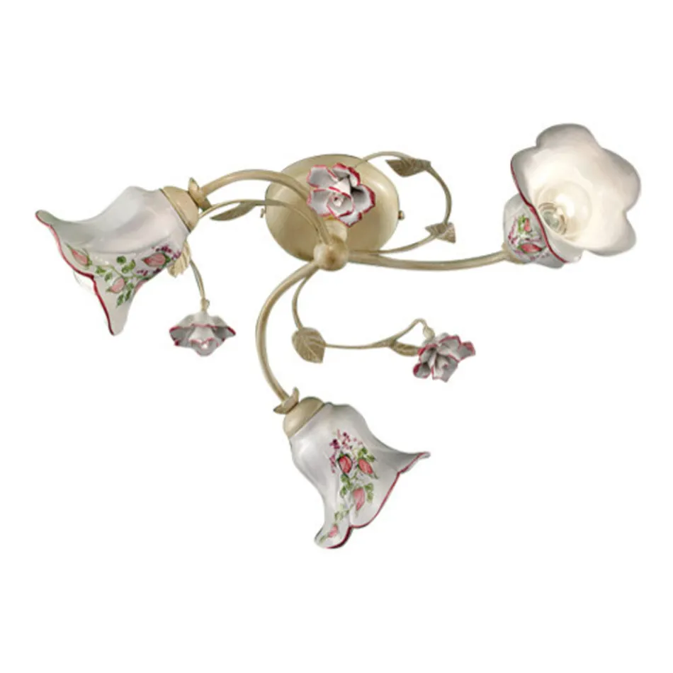 Lampa Sufitowa 3 Światła Metalowe i Ceramiczne Ręcznie Malowane Czerwony Drut - Pisa Viadurini