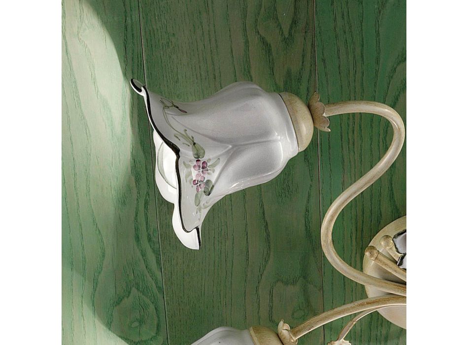 4-punktowa lampa sufitowa z metalu i ceramiki z ręcznie malowanymi różami - Pisa Viadurini