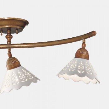 3-punktowa lampa sufitowa z mosiądzu i perforowanej ceramiki - Fiordipizzo firmy Il Fanale