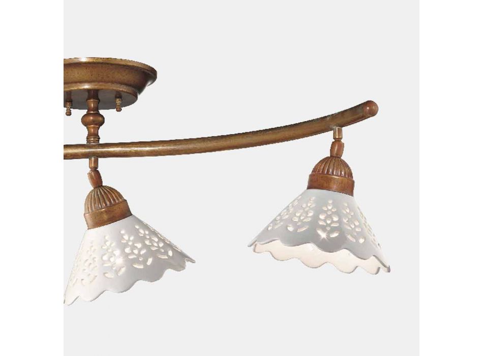 3-punktowa lampa sufitowa z mosiądzu i perforowanej ceramiki - Fiordipizzo firmy Il Fanale Viadurini