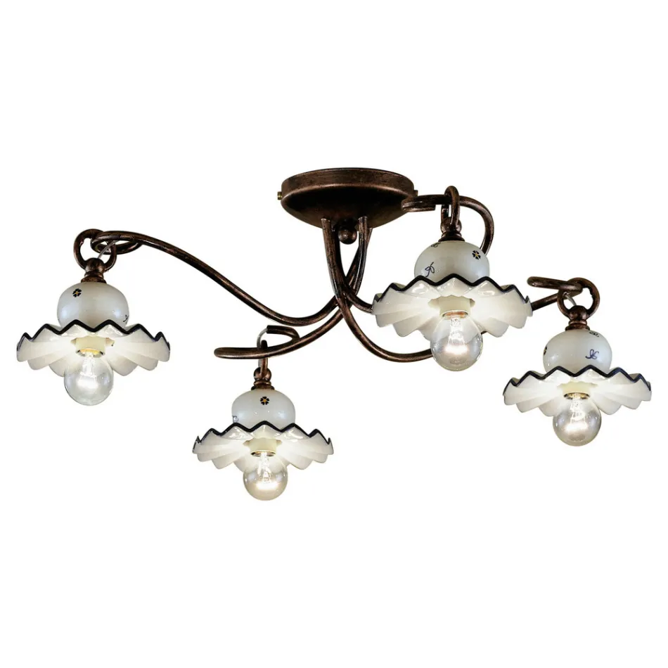 Lampa sufitowa z 3 lub 4 światłami z ręcznie zdobionej ceramiki rzemieślniczej - Rzym Viadurini