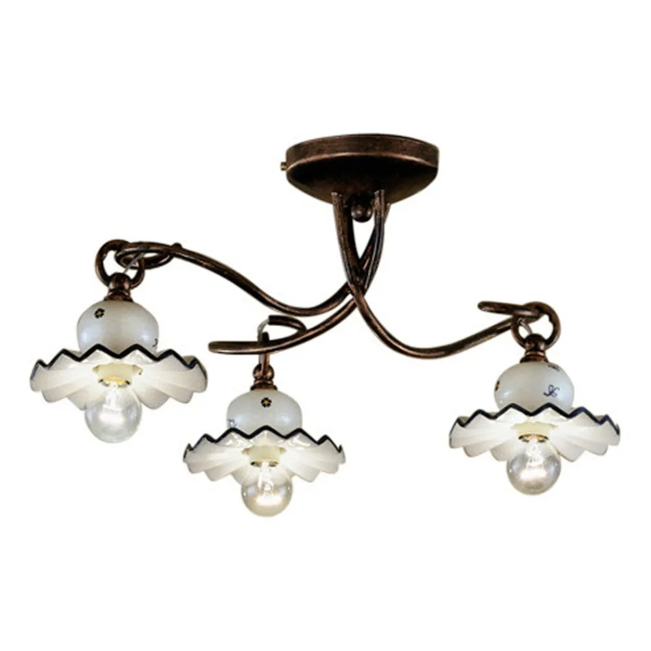 Lampa sufitowa z 3 lub 4 światłami z ręcznie zdobionej ceramiki rzemieślniczej - Rzym Viadurini