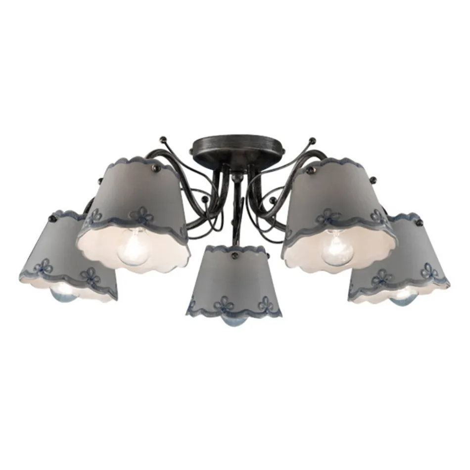 Lampa sufitowa z 3 lub 5 światłami ręcznie malowana ceramika z efektem haftu - Ravenna Viadurini