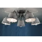 Lampa sufitowa z 3 lub 5 światłami ręcznie malowana ceramika z efektem haftu - Ravenna Viadurini