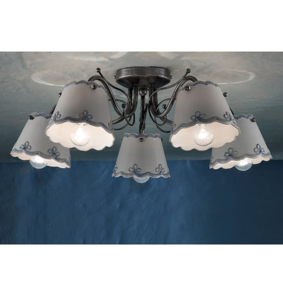 Lampa sufitowa z 3 lub 5 światłami ręcznie malowana ceramika z efektem haftu - Ravenna Viadurini