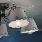 Lampa sufitowa z 3 lub 5 światłami ręcznie malowana ceramika z efektem haftu - Ravenna Viadurini
