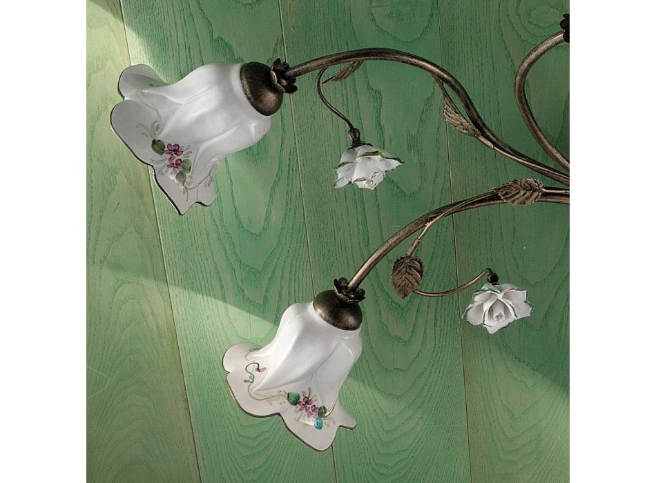 6-punktowa lampa sufitowa z ceramiki rzemieślniczej ze zdobionymi różami - Pisa Viadurini