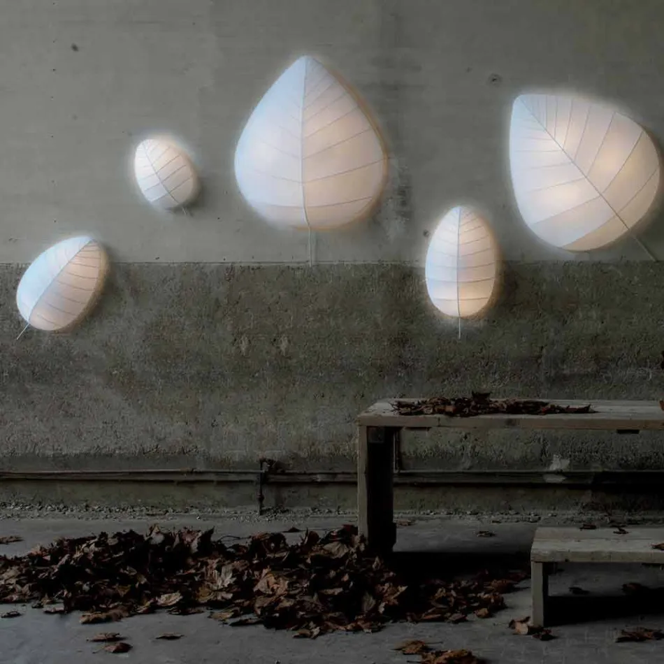 Kinkiet z metalu i białej lycry w 3 wymiarach - liście Viadurini