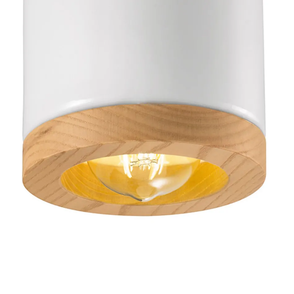 Lampa sufitowa z drewna i ceramiki w stylu skandynawskim - Nateca Viadurini