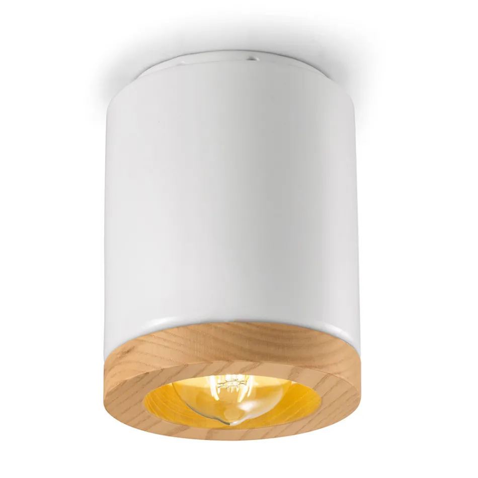 Lampa sufitowa z drewna i ceramiki w stylu skandynawskim - Nateca Viadurini