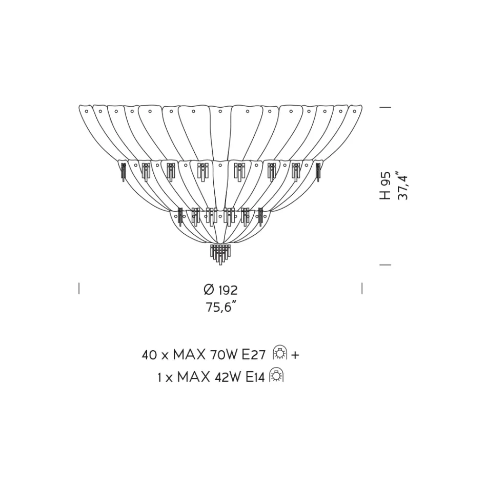Klasyczna lampa sufitowa ze szkła weneckiego i metalu Made in Italy - Fabiana Viadurini