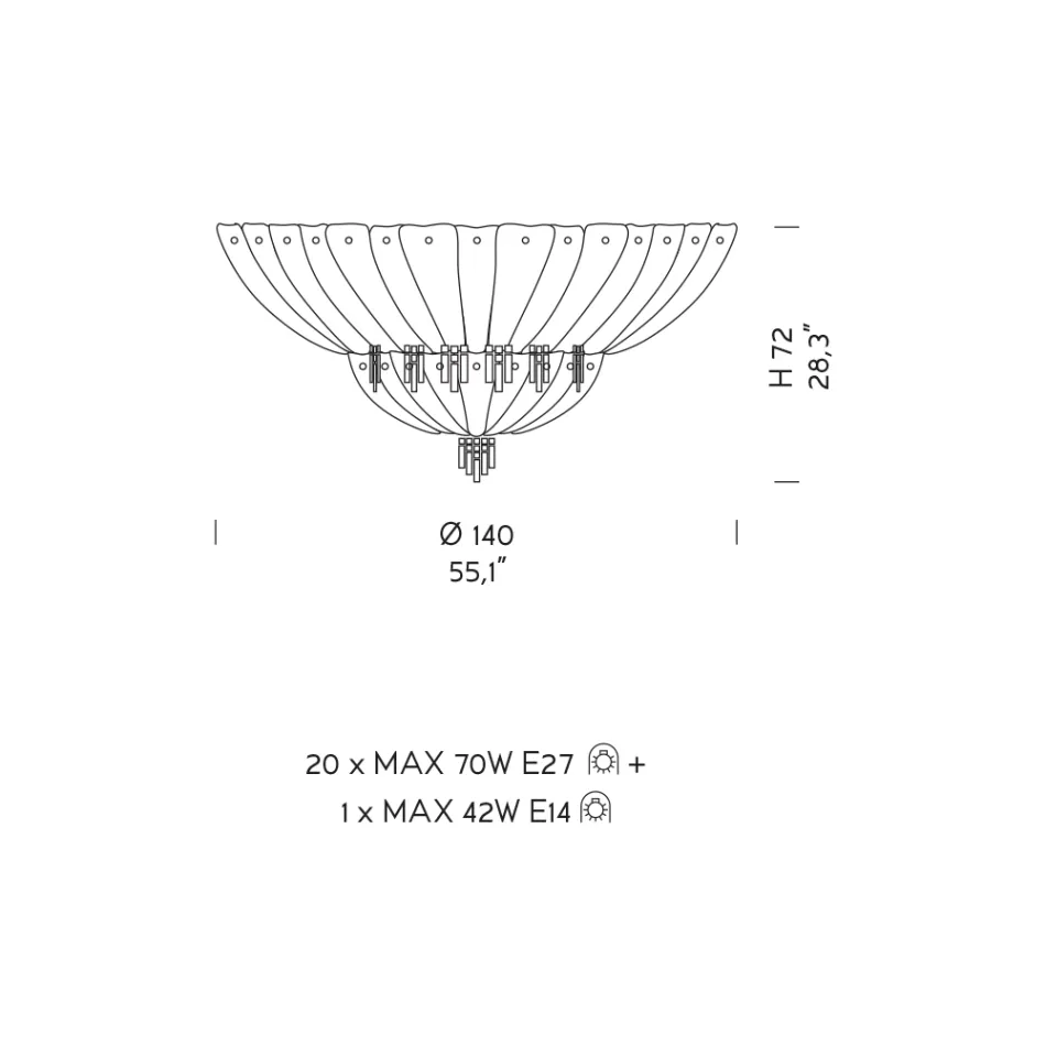 Klasyczna lampa sufitowa ze szkła weneckiego i metalu Made in Italy - Fabiana Viadurini
