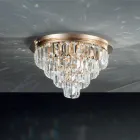 Klasyczna złota metalowa lampa sufitowa i luksusowe kryształowe wisiorki - Jerome Viadurini